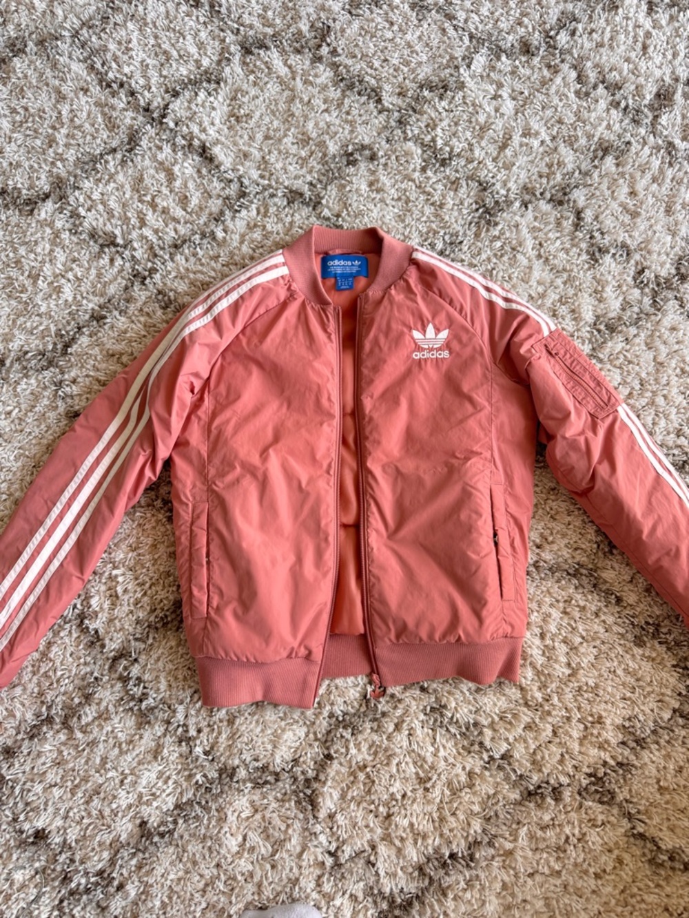 Adidas Mauve Bomber Jacket with White Stripes Size Small